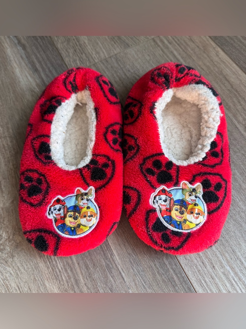 Paw Patrol Red and Black Paw Print Kids Slipper Shoes with Character Patch